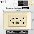 118 Series Glass Panel Wall Switch Socket, US Mexico Standard, USB and Type-C Charging Ports, 1/2/3/4 Gang Options