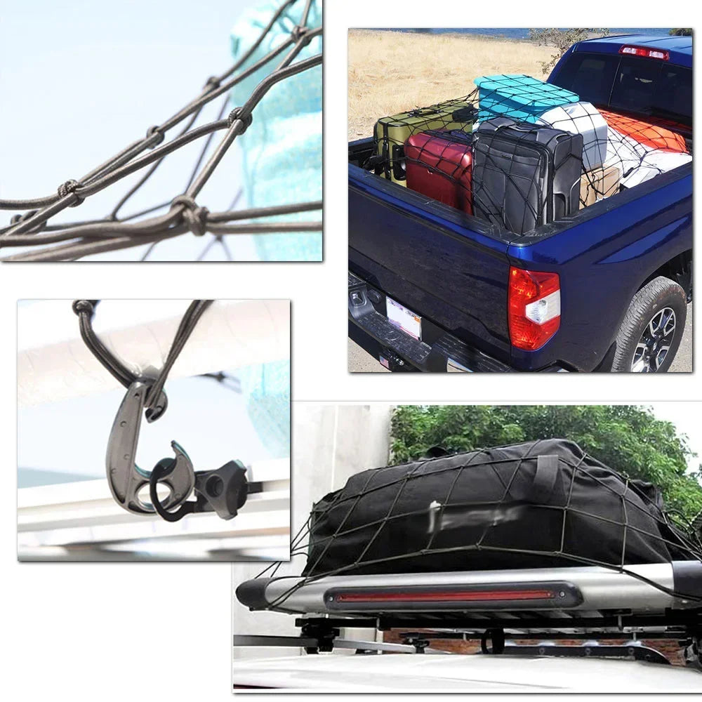 Car Heavy Duty Rubber Cargo Net Universal Fit for Truck Bed SUV Trailer Boat RV - Elastic Bungee with Superior Durability amagi