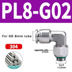 10/50/200PCS PL-G 304 Stainless Steel Trachea Quick Coupling Joint 1/8" 1/4" 3/8" 1/2" External G Thread Elbow Pneumatic Fitting