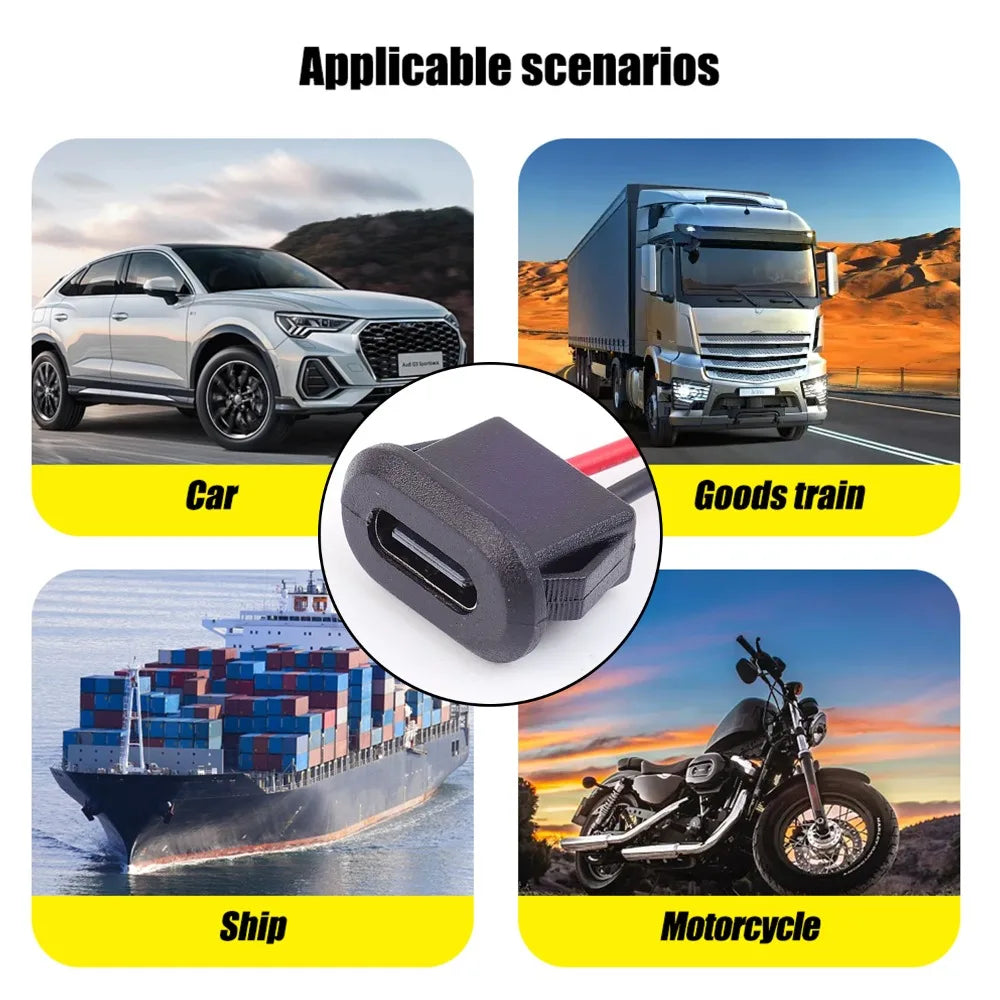 USB-C Female Socket 2-Pin Molded Pigtail Cable – 3A 30V Power Connector for Car Motorcycle DIY