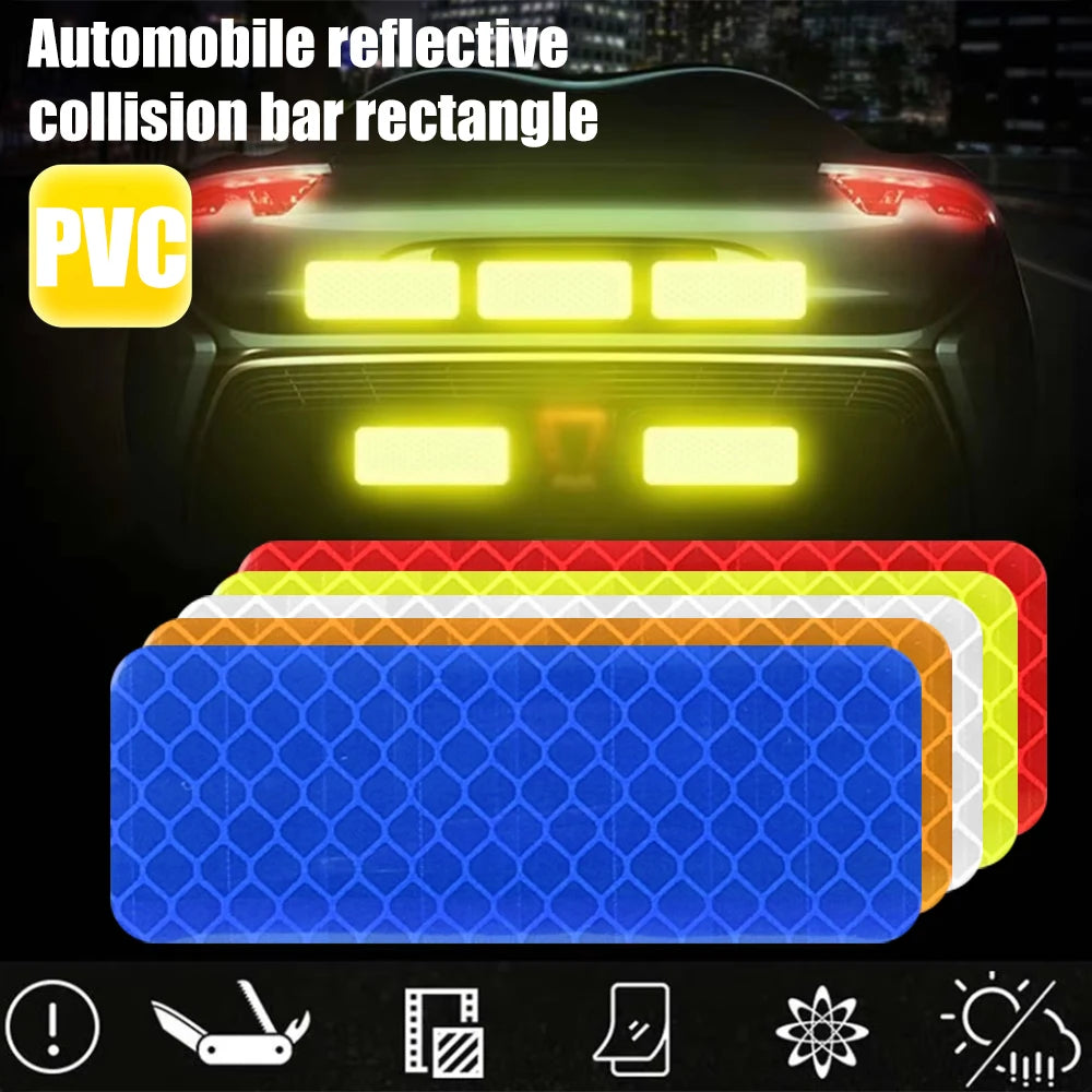 50/10pcs Car Bumper Reflective Stickers Reflective Warning Strip Tape Secure Reflector Stickers Decals Safety Warning 3*8CM
