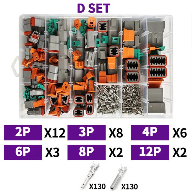 1/5 Boxes 250pcs Deutsch DT Series Waterproof Wire Connector Kit Automotive Sealed Plug with Pins DT06-2/3/4/6S DT04-2/3/4/6P
