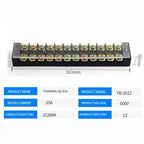 15A/25A/45A 600V Dual Row Barrier Terminal Block TB Series (3-12 Positions) Screw Connector for Electrical Panels TB1503 TB2512
