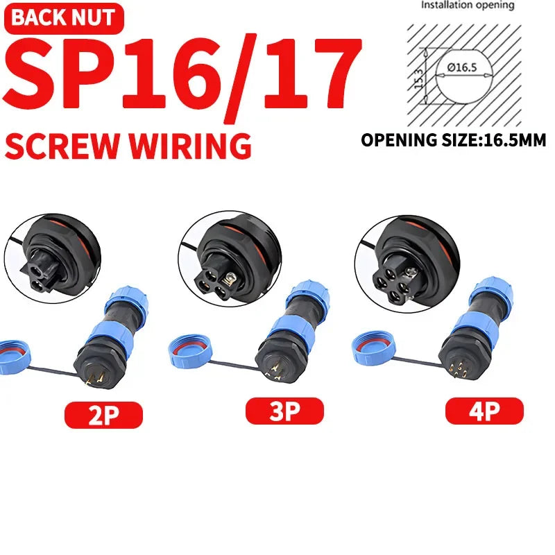 5/10/100 Sets SP16 SP17 SP20 SP21 2PIN-12PIN Screw Wiring Waterproof Aviation Connectors IP68, Electrical Cable Wire Connector