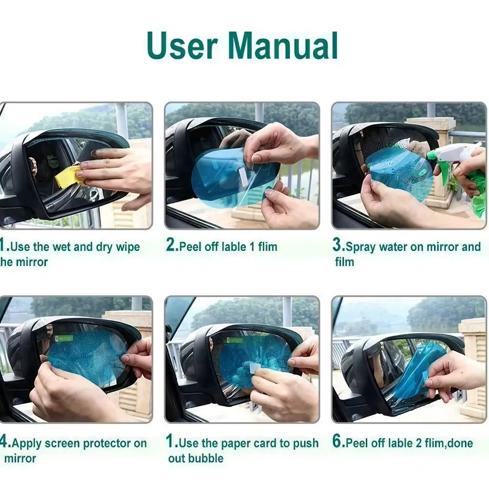 4Pcs Car Rearview Protective Side Windows Sticker, Anti Fog Glare Rainproof Waterproof Mirror Film Clear Nano Coatin Amagi