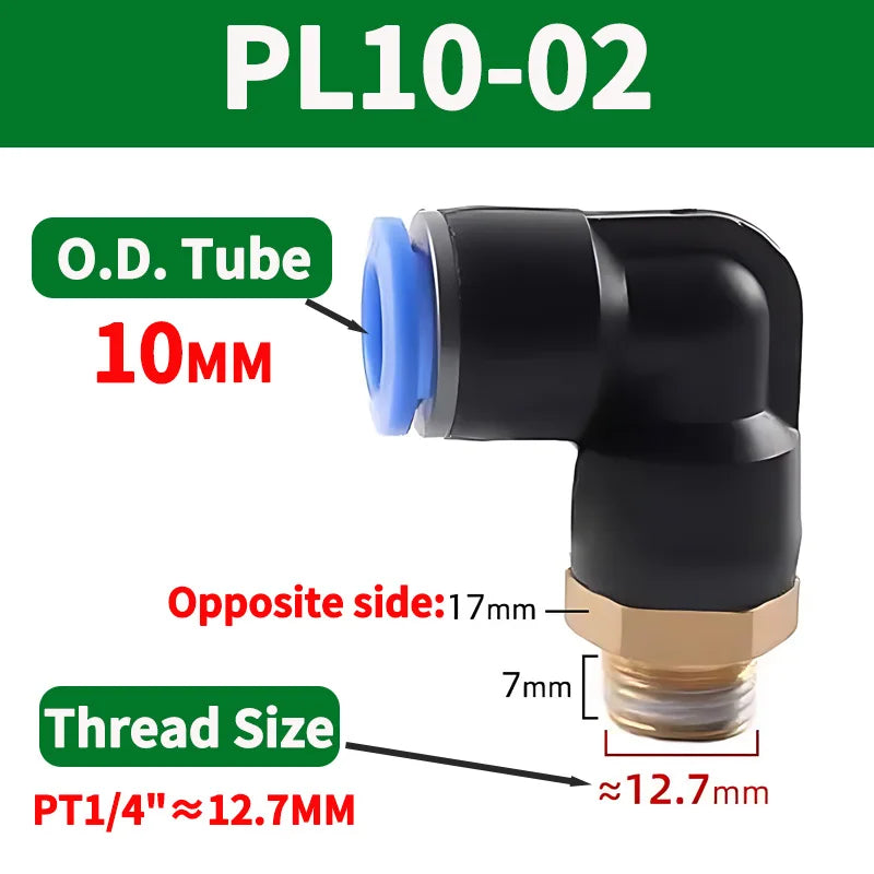 PL Push to Connect Tube Fitting Male Elbow PL4/6/8/10/12mm Tube OD x M5/01/02/03/04 Thread Pneumatic Air Push Fit Lock Fitting