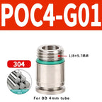 304 Stainless Steel Pneumatic Push-In Fitting POC-G, Internal Hex Quick Connector for Air and Gas Pipe Systems