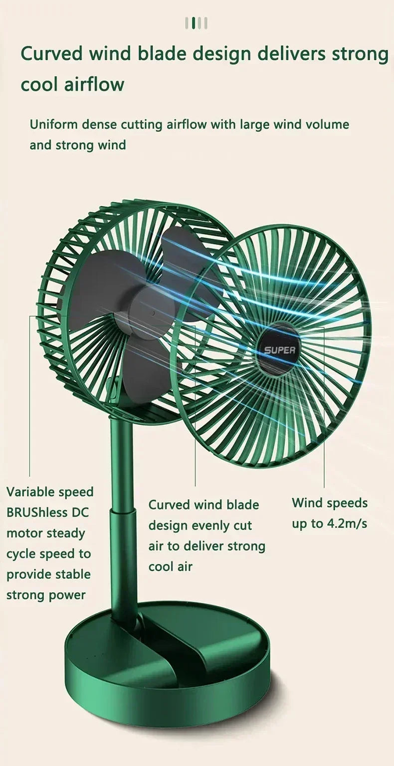 Retractable Small Electric Fan USB Charging Portable Foldable Mini Fan High Duration Low Noise for Home Office Amagi