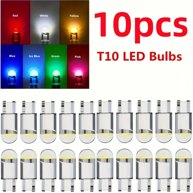 10-Pack T10 LED Bulbs 7 Vibrant Colors White Green Ice Blue Yellow Red Blue Pink Easy Installation 12V Hardwired Room Lighting