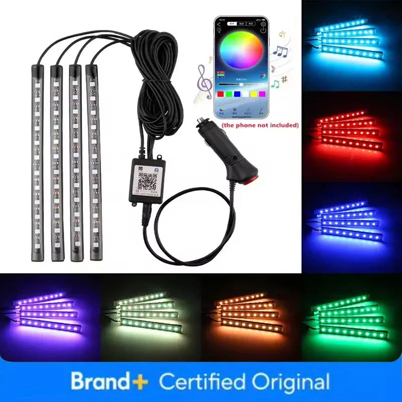 Car RGB LED Strip Light Automotive Interior Foot 36/48 LED APP/Remote/Voice Control Atmosphere Decorative Lamp Ambient Amagi