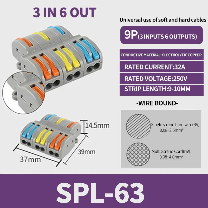 10/1000PCS Mini Fast Wire Connector Universal Wiring Cable Connector Push-in Conductor Terminal PCT-222/224 SPL-42/62 SPL-2/3/1