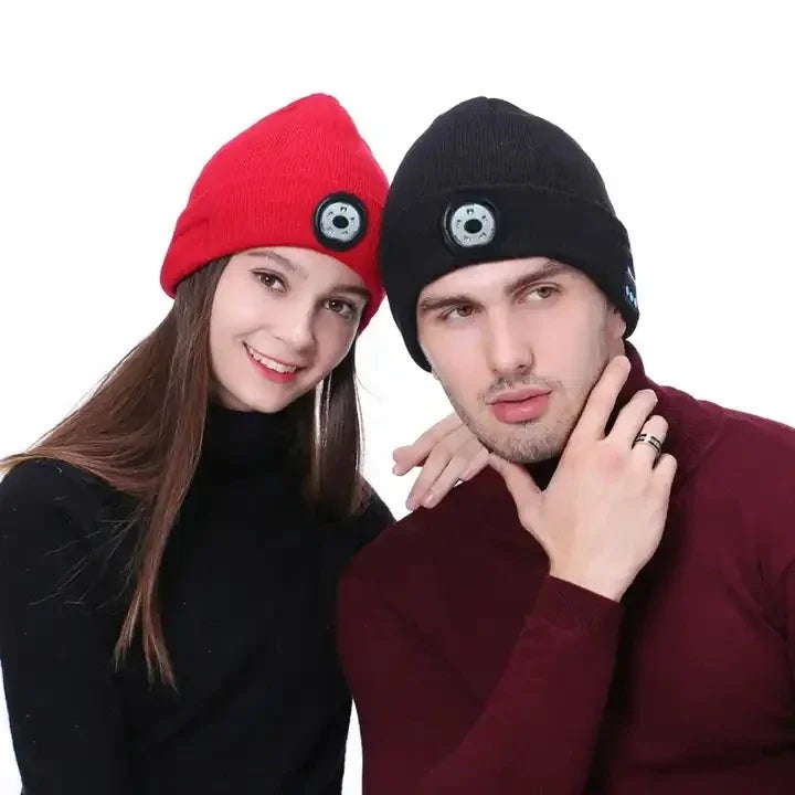 LED Lighted Beanie Hat USB Rechargeable Unisex Warm Winter Knitted Cap Headlamp Flashlight For Night Running Cycling Amagi
