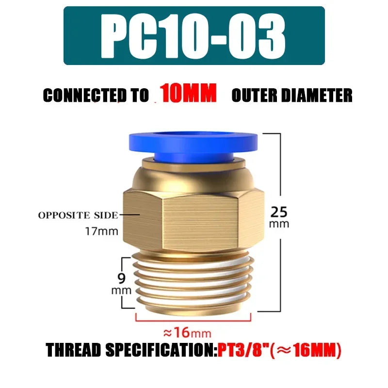 10/50PCS Pneumatic Fitting Air Connector PC 4mm 6mm 8mm 10mm 12mm Thread 1/8" 1/4" 3/8" 1/2" Hose Fittings Pipe Quick Connectors