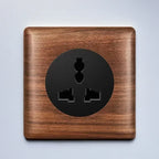 86x86mm Solid Wood Embedded Power Outlet - Childproof EU/RU/FR Socket, Fireproof Vintage Panel for Industrial & Villa Use