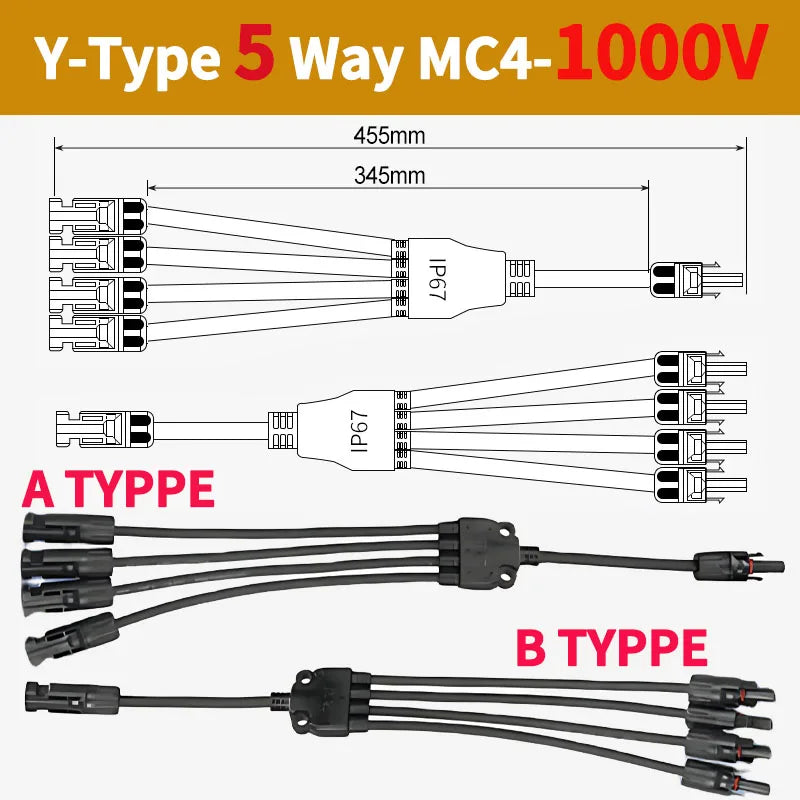 1/5/20/100 Sets DC PV Y Branch Photovoltaic Solar Connector 1000V 30A Male Female 3-Way 4-Way 5-Way Plug 1 To 2/3/4 Adapter