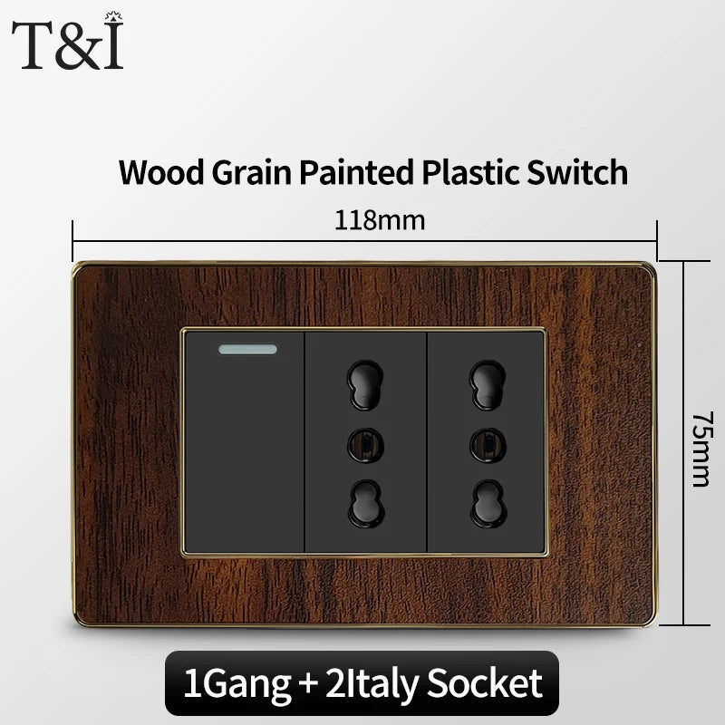 118-Type Retro Wood Grain Wall Plate – Black Plastic Spray-Painted Decorative Panel for Italy Standard Switch & Socket