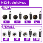 5/20 PCS M12 12mm Connector Aviation Panel Back/Front Mount Flange Socket Sensor Connector IP67 Waterproof Straight/Right Angle