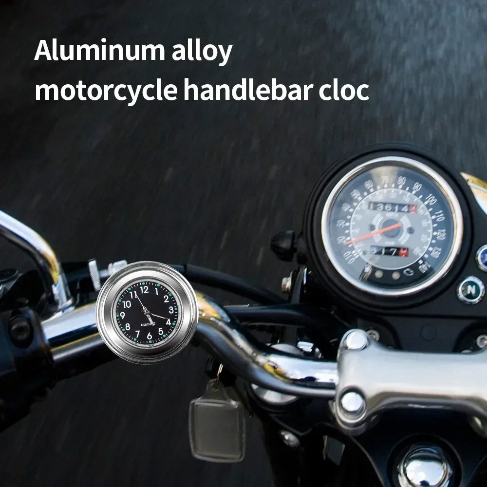 Universal 7/8 "Waterproof Chrome Motorcycle Bike Handlebar Mount Quartz Clock Watch Aluminum Luminous Clock Moto Black Amagi