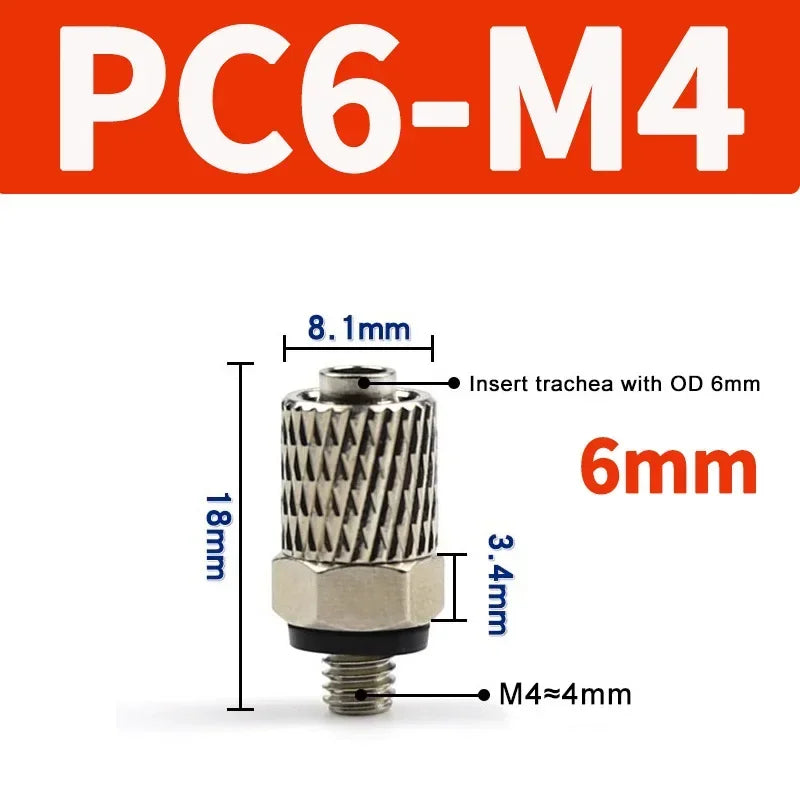 Mini Pneumatic Pipe Connector PC PL Screw Through Quick Fitting Fast Twist Joint ,Male Thread M3 M4 M5 M6 - Tube OD 3mm 4mm 6mm