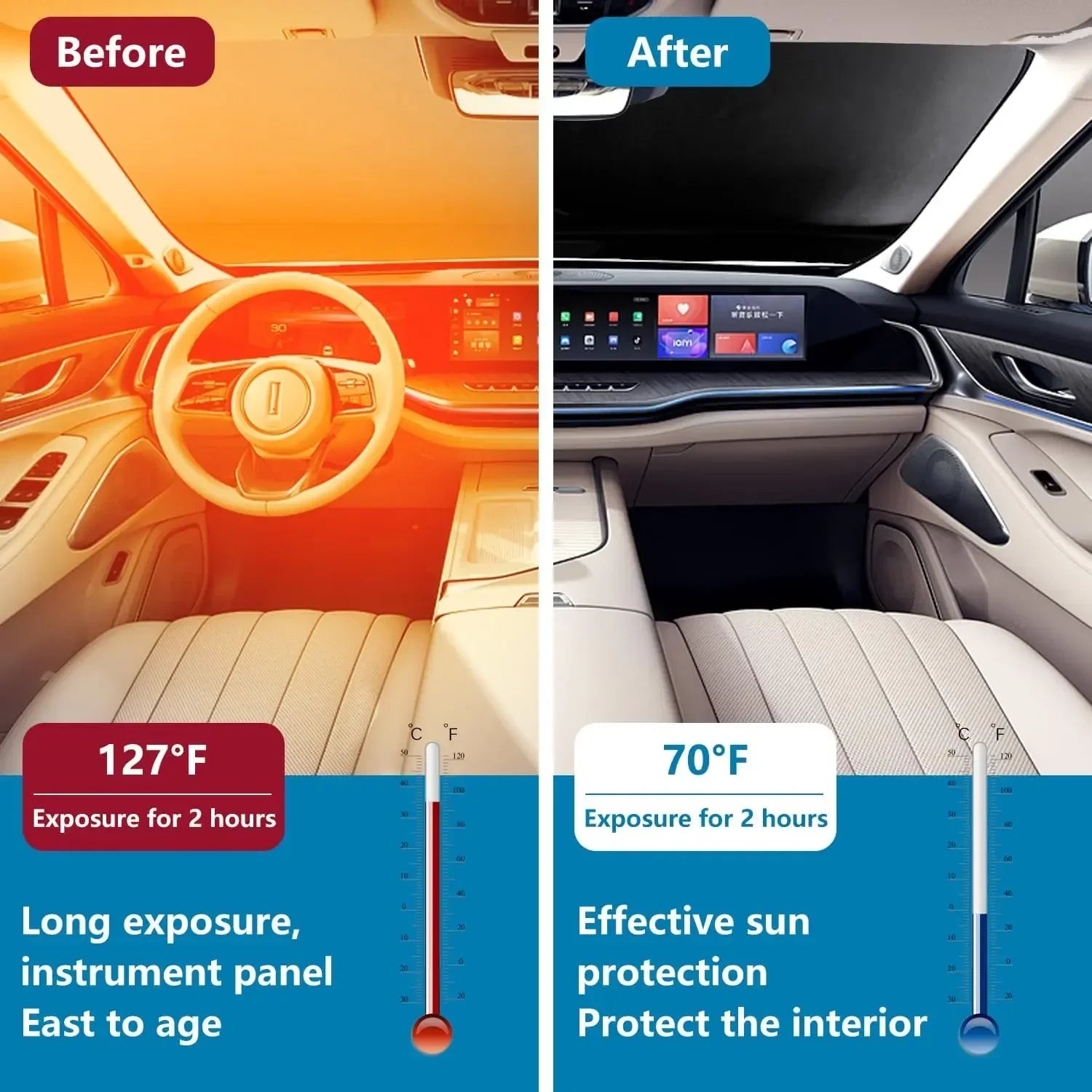 Front Windshield Sunshade, Foldable Sun Visor , Suitable for Sedan and SUV Models Amagi
