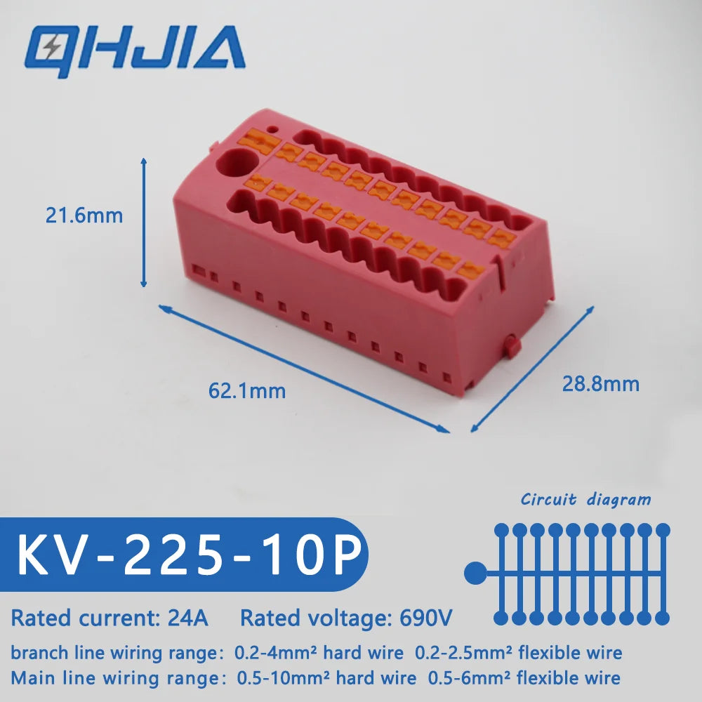 1 in Multiple Out Electrical Splitter Wire Connector Plug-in Terminal Block for Home Light Wiring Guide Rail Junction Box