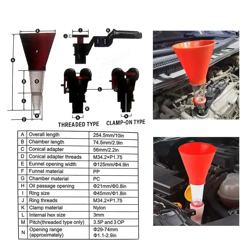 Car Engine Oil Funnel Universal Fuel Add Funnel Tools Adjustable Gasoline Special Funnel Non-leakage Design amagi