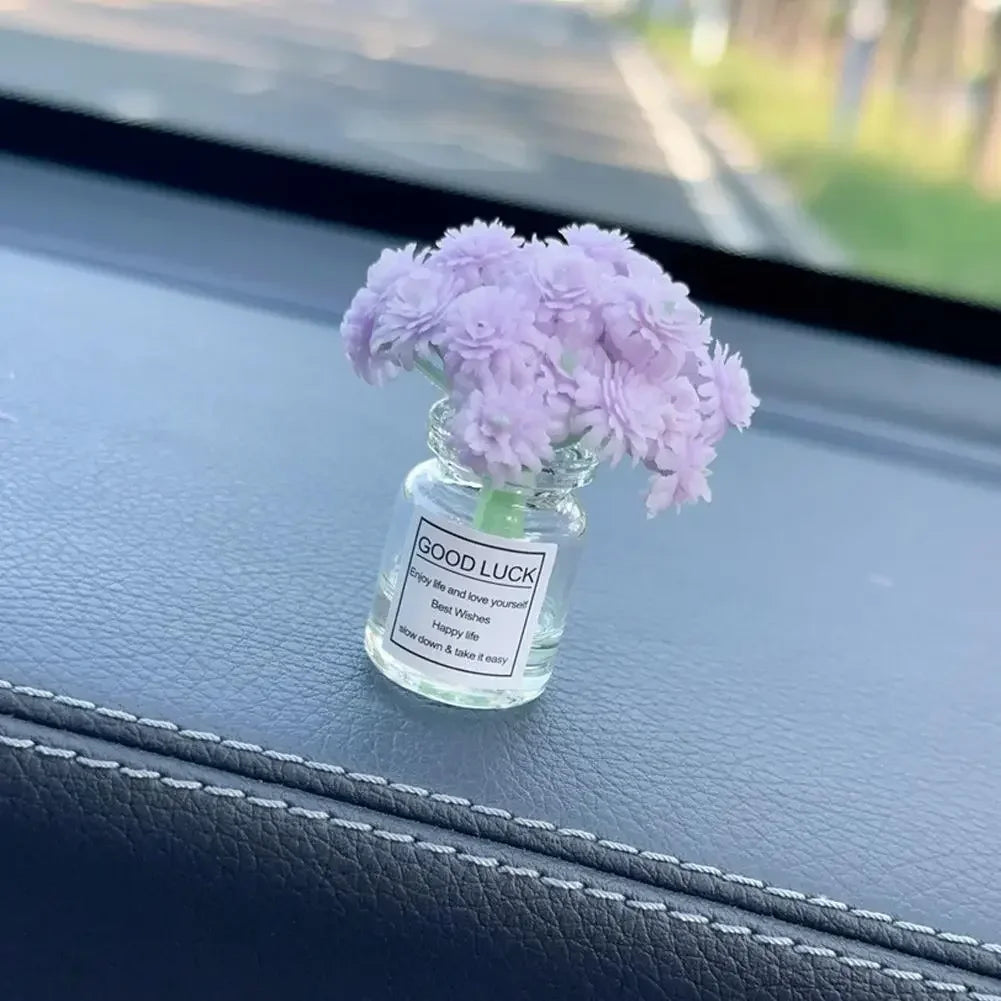 Car Interior Decoration Auto Dashboard Gadgets Ornament Cute Simulation Flowers Vase Sakura Gypsophila For Girl Woman Amagi