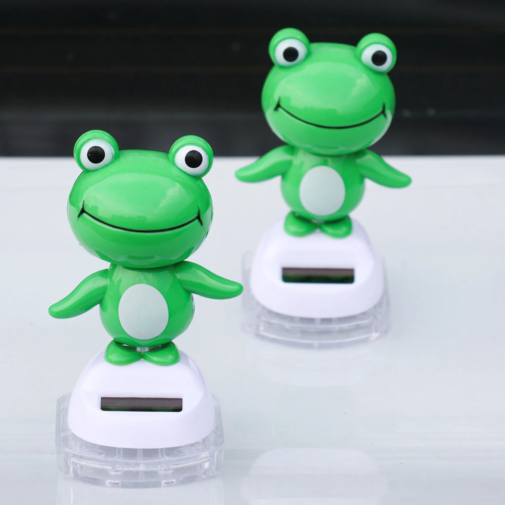 Cute Frog Car Interior Solar Decoration Bobble Head Frog Solar Powered Shaking Head Ornament Animated Car Dashboard Decoration