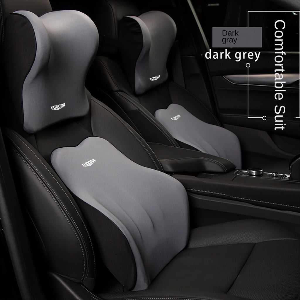 Comfortable Memory Foam Car Seat Cushion with Lumbar Support and Neck Pillow Synthetic Fiber Woven Universal Fit for Vehicle