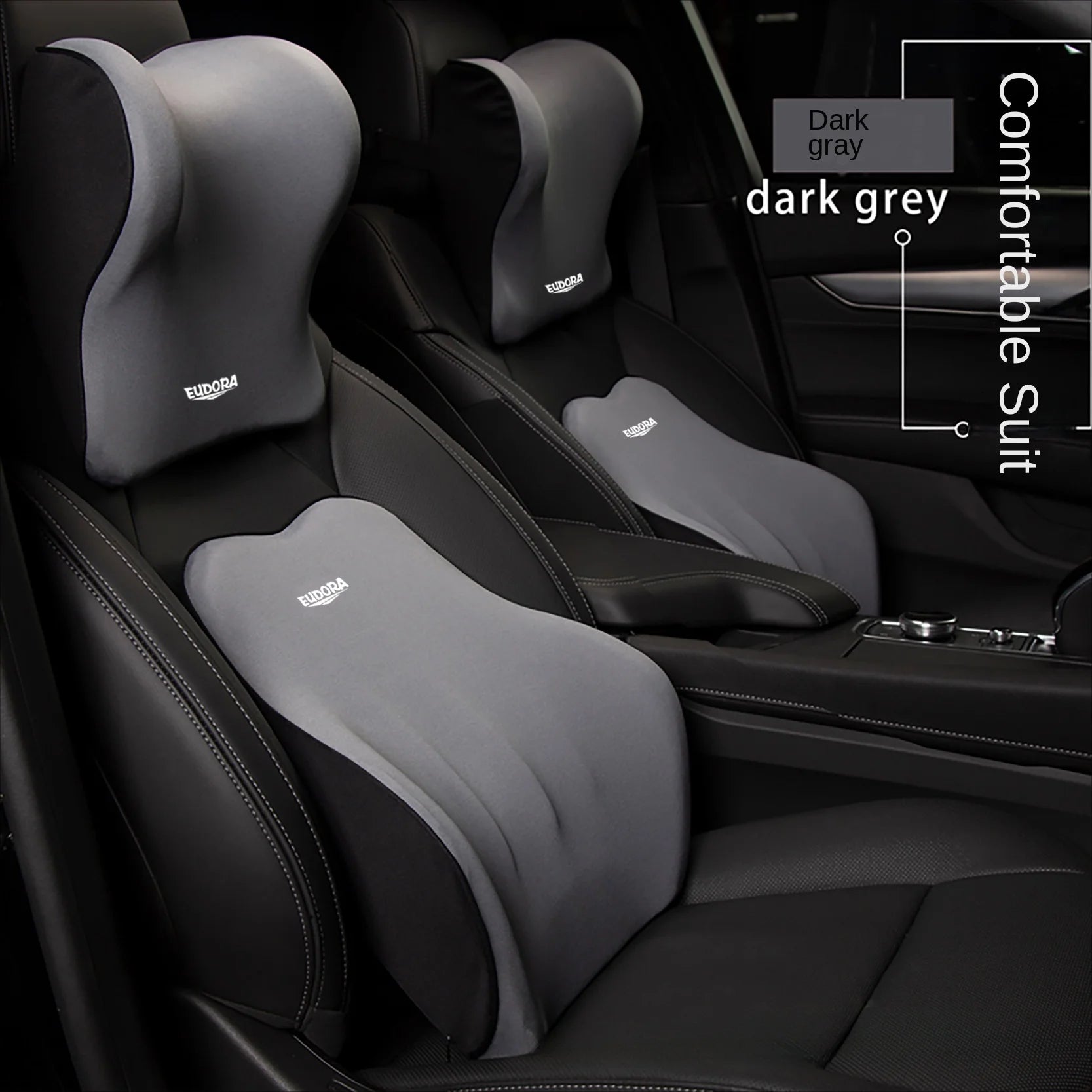 Comfortable Memory Foam Car Seat Cushion with Lumbar Support and Neck Pillow Synthetic Fiber Woven Universal Fit for Vehicle