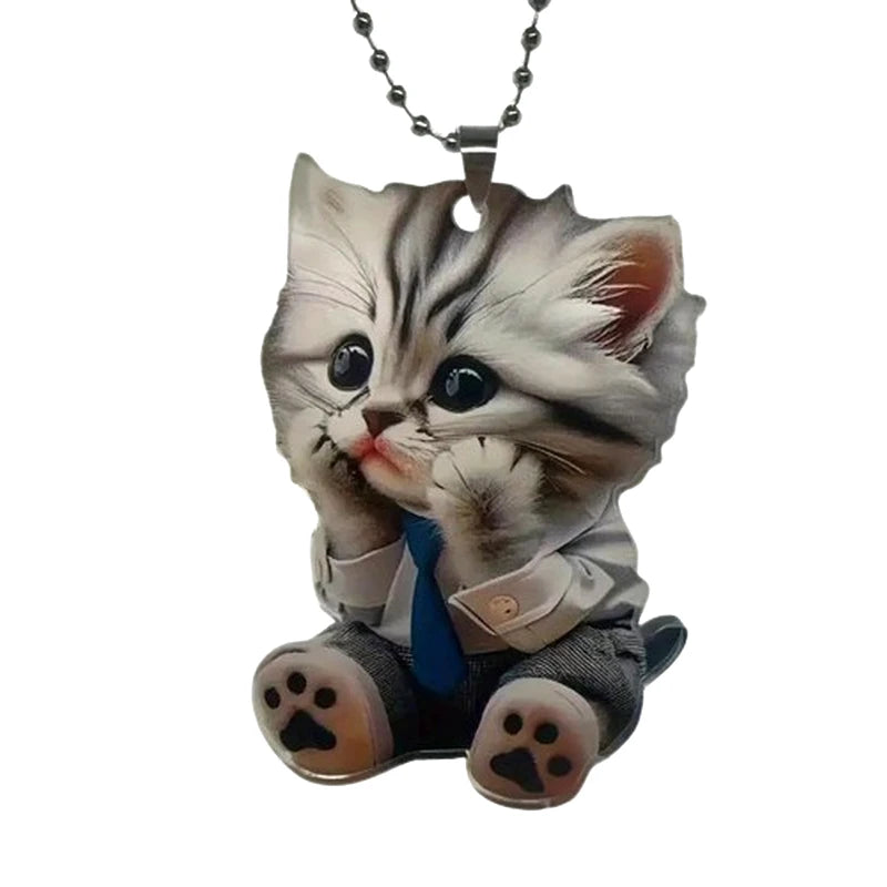 Car Pendant Hanging Ornament With Chain Realistic Animal Cat-Shaped 2D Pendant Rearview Mirror Hanging Decor Car Accessories
