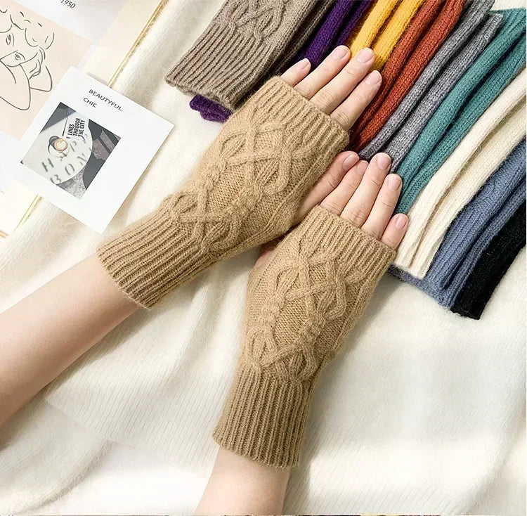 Winter Half Finger Gloves Knitted Fingerless Mittens Warm Cuff With Thumb Hole Stretchy Short Hand Warmer For Men Women Amagi