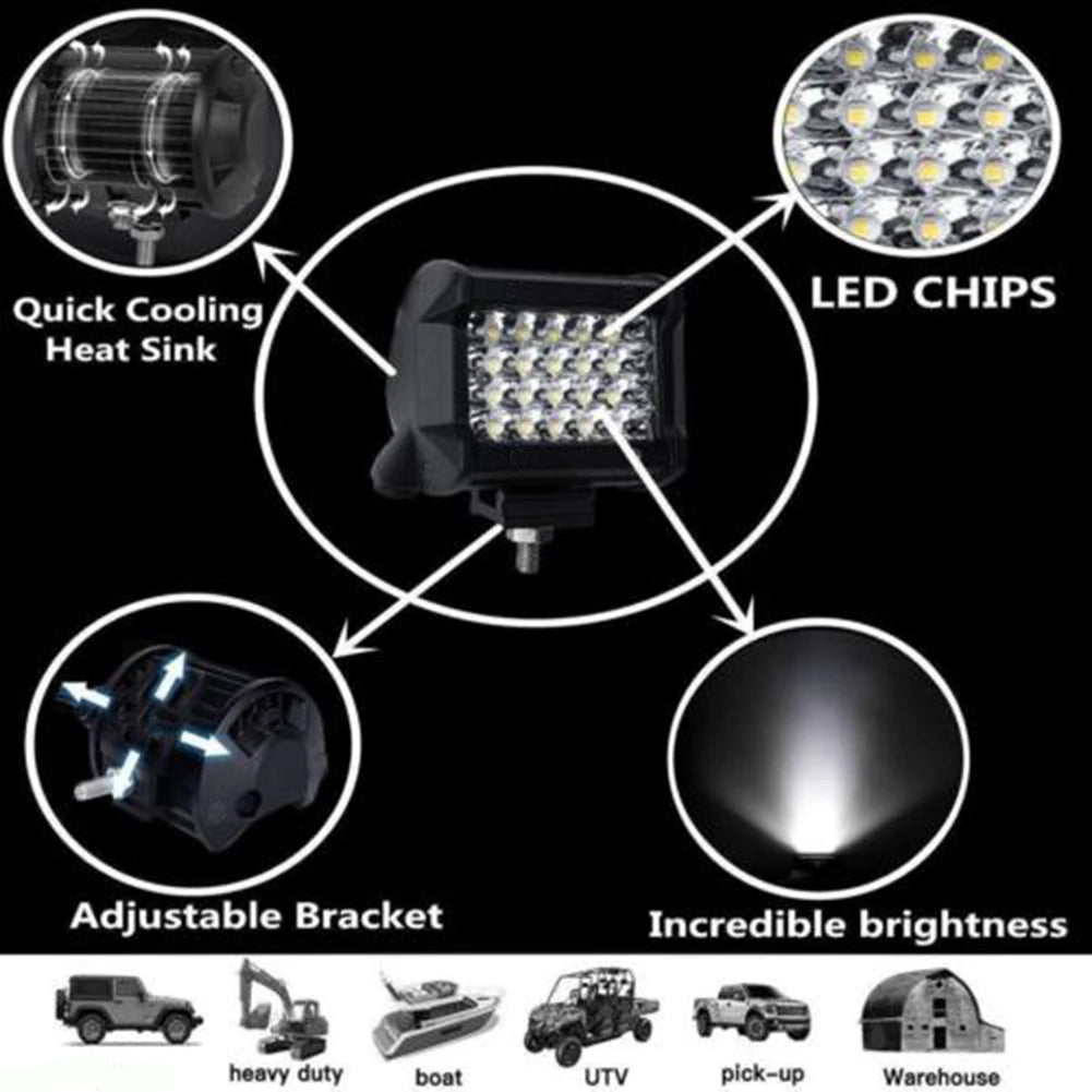 1Pcs LED Light With Accessories 4inch 72W LED Work Light Bar Sport Combo Lamp White For Offroad Driving Truck Tractor Boat Truck