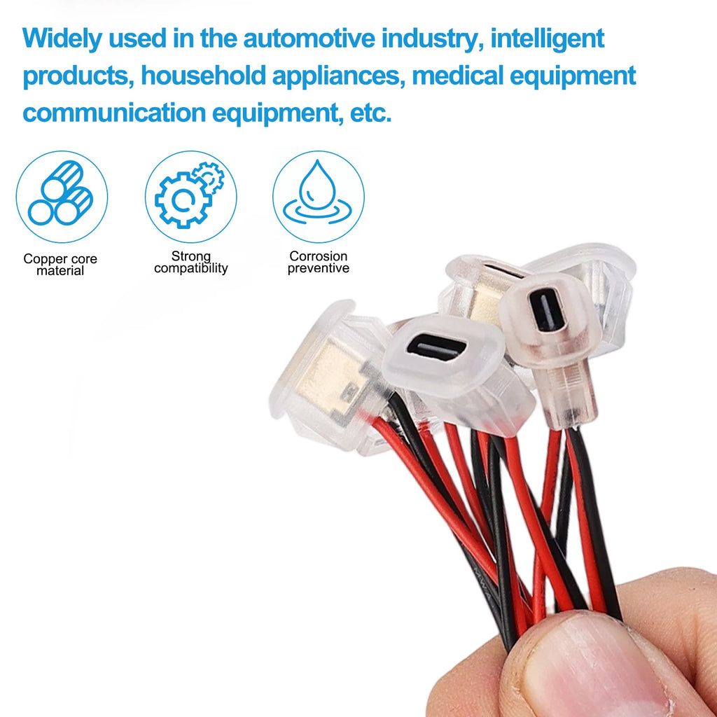 USB-C 3A Glue-In Female Receptacle – 11cm Pigtail Charging Port for Car & Smart Devices