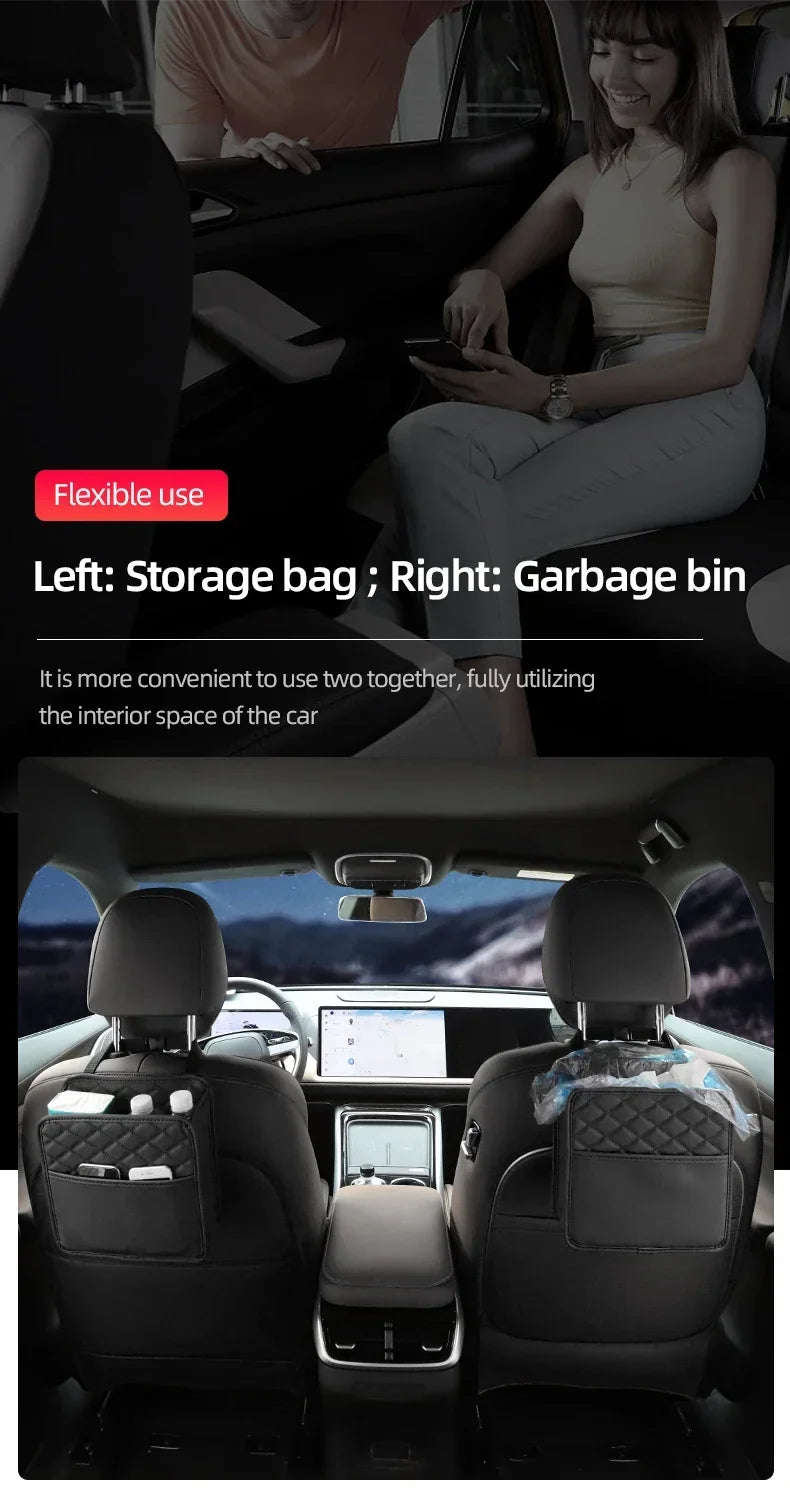 2/1pcs Multifunction Car Seat Hanging PU Leather Storage Bag Organizer Rear Seat Hanging Pouch Tissue Box Trash Dustb Accessorie