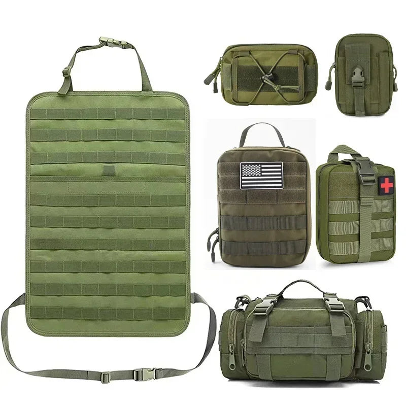 6pcs/set Universal Car Backrest Wall Hang Seat Back Storage Bag Organize Molle Panel with 5 Detachable Pouch,Outdoor Campe Hike