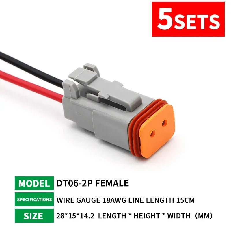 5 Sets Deutsch DT Connector with 15cm Wiring Harness DT06-2S/DT04-2P 2P 3P 4P 6P 8P 12P Waterproof Electrical Connector