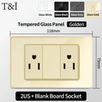 118 Series Glass Panel Wall Switch Socket, US Mexico Standard, USB and Type-C Charging Ports, 1/2/3/4 Gang Options