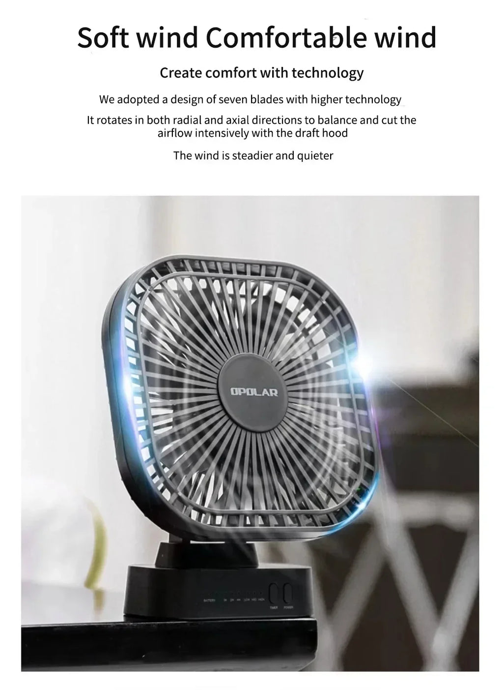 AD-Desktop Mini Rechargeable USB Fan With Timer Foldable 3 Speed 7 Leaf Portable Quiet Fan For Office Outdoor Camping Amagi