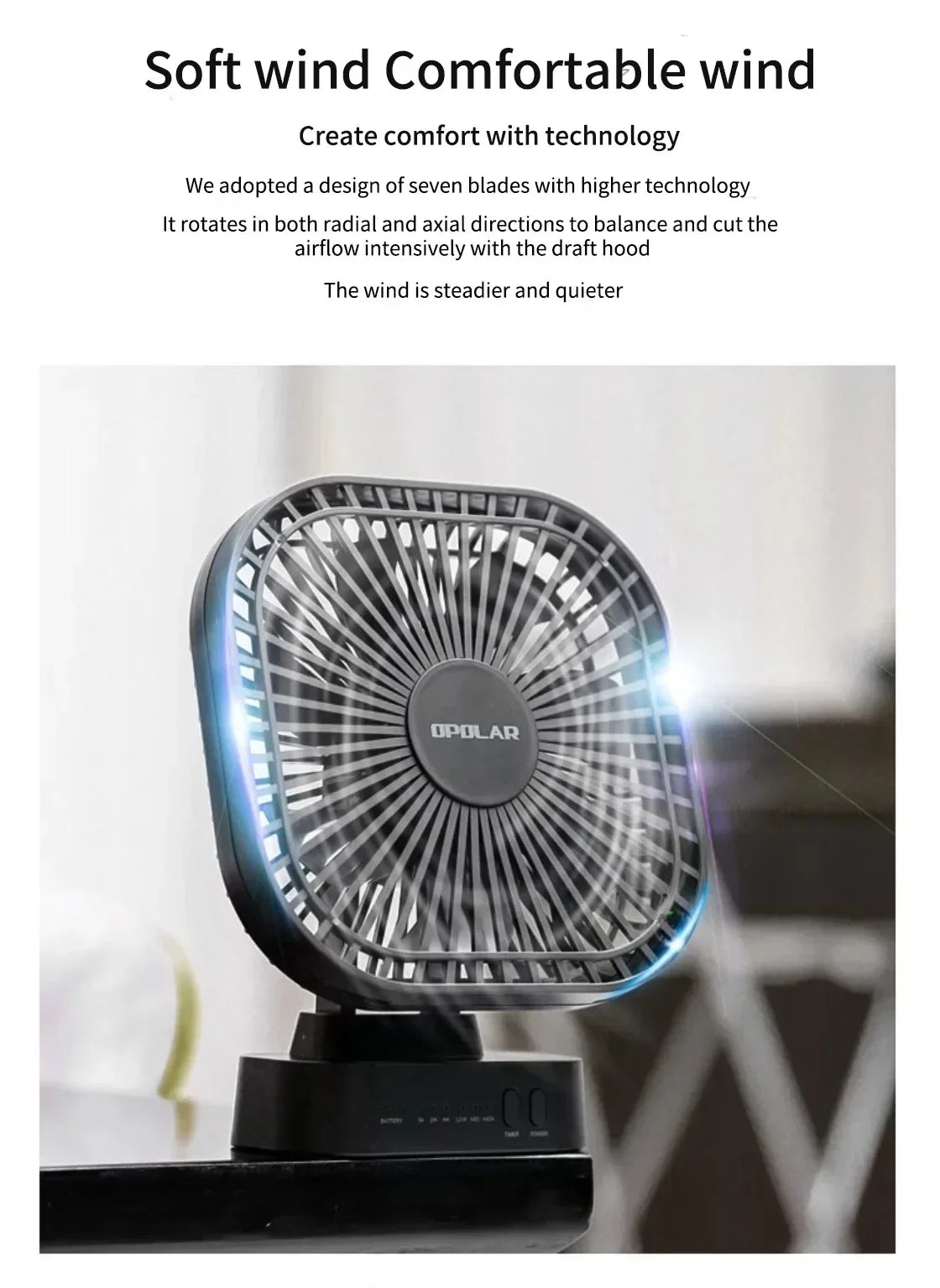 AD-Desktop Mini Rechargeable USB Fan With Timer Foldable 3 Speed 7 Leaf Portable Quiet Fan For Office Outdoor Camping Amagi