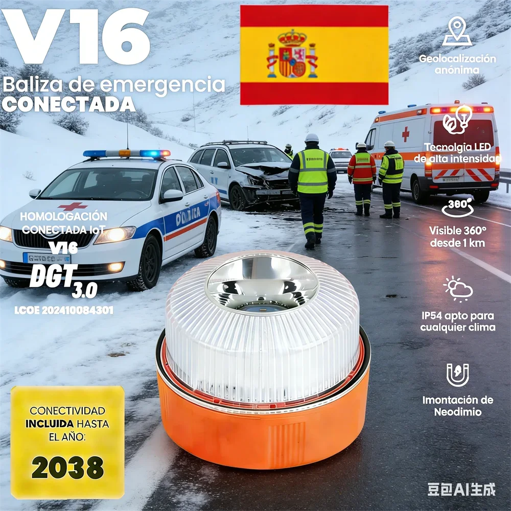 V16 LED Car Emergency Light Approved by DGT with Geolocation Tracker for Quick And Efficient Position Light 360 Degree Visi 2026