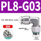 10/50/200PCS PL-G 304 Stainless Steel Trachea Quick Coupling Joint 1/8" 1/4" 3/8" 1/2" External G Thread Elbow Pneumatic Fitting