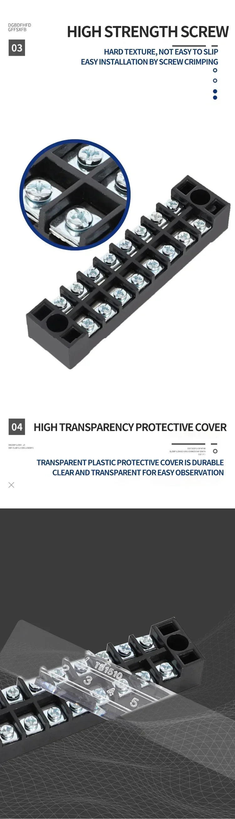 15A/25A/45A 600V Dual Row Barrier Terminal Block TB Series (3-12 Positions) Screw Connector for Electrical Panels TB1503 TB2512