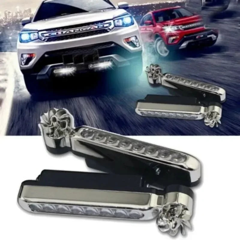 Wind Powered Car LED 8 LED DRL Daylight Running Light Auxiliary Lighting Rotation Fan Lamp Automobile Day Time Headlight Amagi