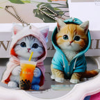 Acrylic Cat Pendant Key Chain 2D Flat Kitten Hanging Keychain Lifelike Kitten Bag Pendent Cartoon Animal Keyring Accessories