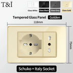 118-Style EU/CL Dual Socket with USB-C PD 20W - Tempered Glass Italy & Chile Outlet for Home/Office