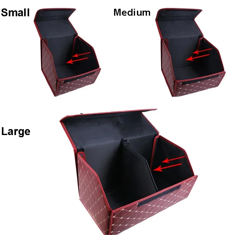 PU Leather Collapsible Car Trunk Organizer Durable Storage Box With White Stitching Vehicle Cargo Carrier With Handles amagi