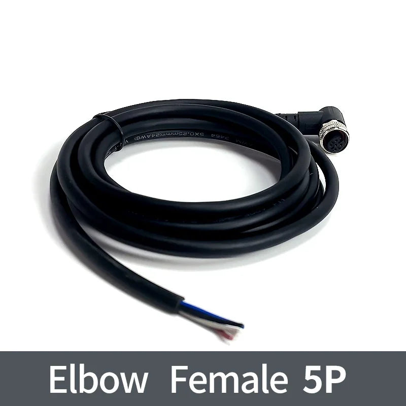 2m M12 Waterproof Sensor Cable, Male & Female Connector, 4/5/8/12 Pin, Integrated Injection Molded for Industrial Automation