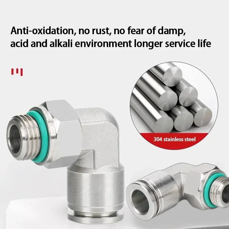 10/50/200PCS PL-G 304 Stainless Steel Trachea Quick Coupling Joint 1/8" 1/4" 3/8" 1/2" External G Thread Elbow Pneumatic Fitting