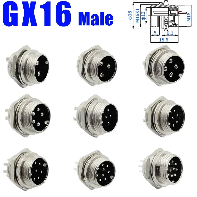 GX12 GX16 GX20 Aviation Connector Plug Socket Set, 2–15 Pin Male Female Circular Docking Connector for Electrical Equipment